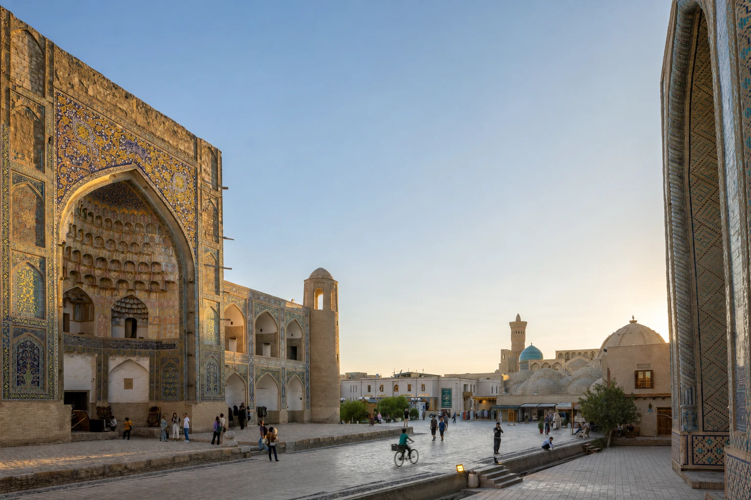Historic architecture in Bukhara at golden hour